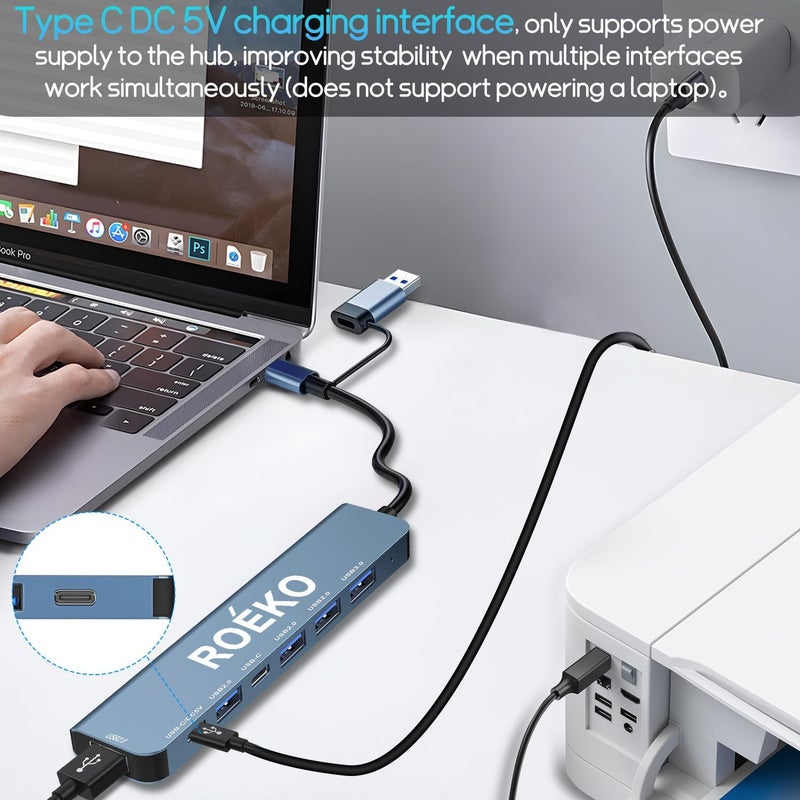 ROKO USB Hub 3.0,USB c hub,USB hub with Multiport Adapter, USB Splitter with 1xUSB 3.0,4xUSB2.0,2 x USB C,Hub for MacBook Pro/PC/Laptop/Tablet Devices (Grey 7in1) - Image 5